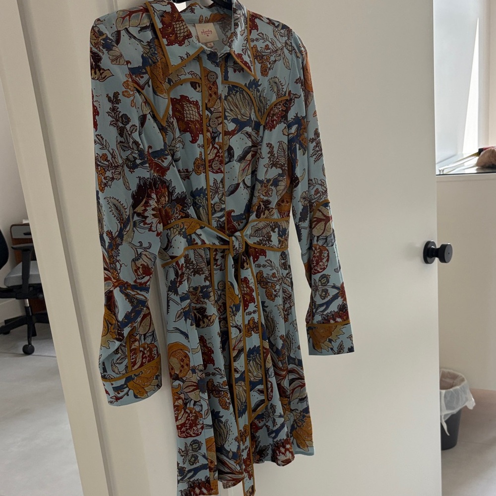 Plenty by Tracy Reese Blue and Brown Long Sleeve Dress Medium Anthropology New